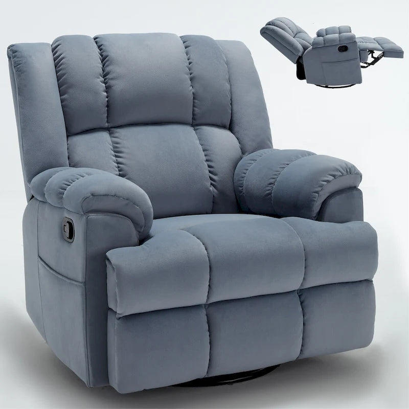 Green Oversized Fabric Recliner with 360 Swivel, Rocking Function, and Manual Controls for Maximum Comfort