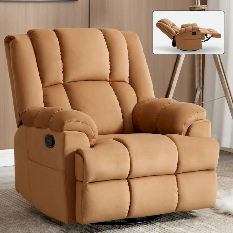 Green Oversized Fabric Recliner with 360 Swivel, Rocking Function, and Manual Controls for Maximum Comfort