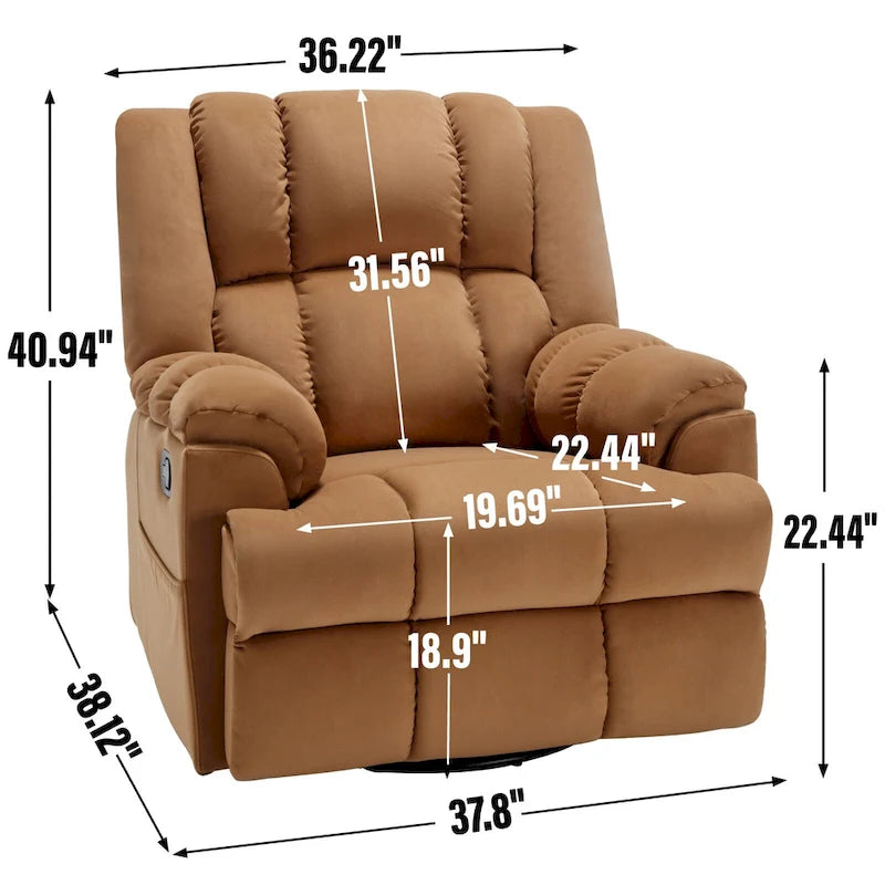 Green Oversized Fabric Recliner with 360 Swivel, Rocking Function, and Manual Controls for Maximum Comfort