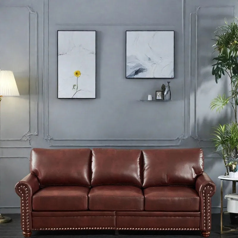 82.68 3-Seater Sofa PU Leather Sofa with Storage, Solid Wood And Metal Frame, 6-Leg Support, Under-Seat Storage Boxes