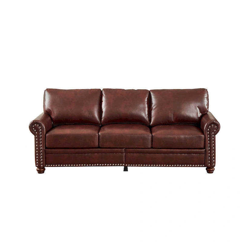82.68 3-Seater Sofa PU Leather Sofa with Storage, Solid Wood And Metal Frame, 6-Leg Support, Under-Seat Storage Boxes