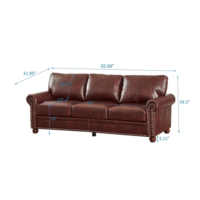 82.68 3-Seater Sofa PU Leather Sofa with Storage, Solid Wood And Metal Frame, 6-Leg Support, Under-Seat Storage Boxes