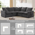 Black 84 Modular Chenille 5-Seat Corner Sectional Sofa Set with 2 Cushions, Great for Living Spaces or Apartments