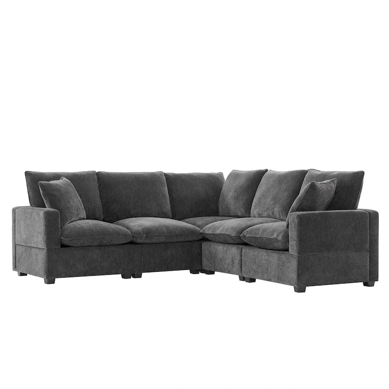 Black 84 Modular Chenille 5-Seat Corner Sectional Sofa Set with 2 Cushions, Great for Living Spaces or Apartments