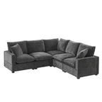 Black 84 Modular Chenille 5-Seat Corner Sectional Sofa Set with 2 Cushions, Great for Living Spaces or Apartments