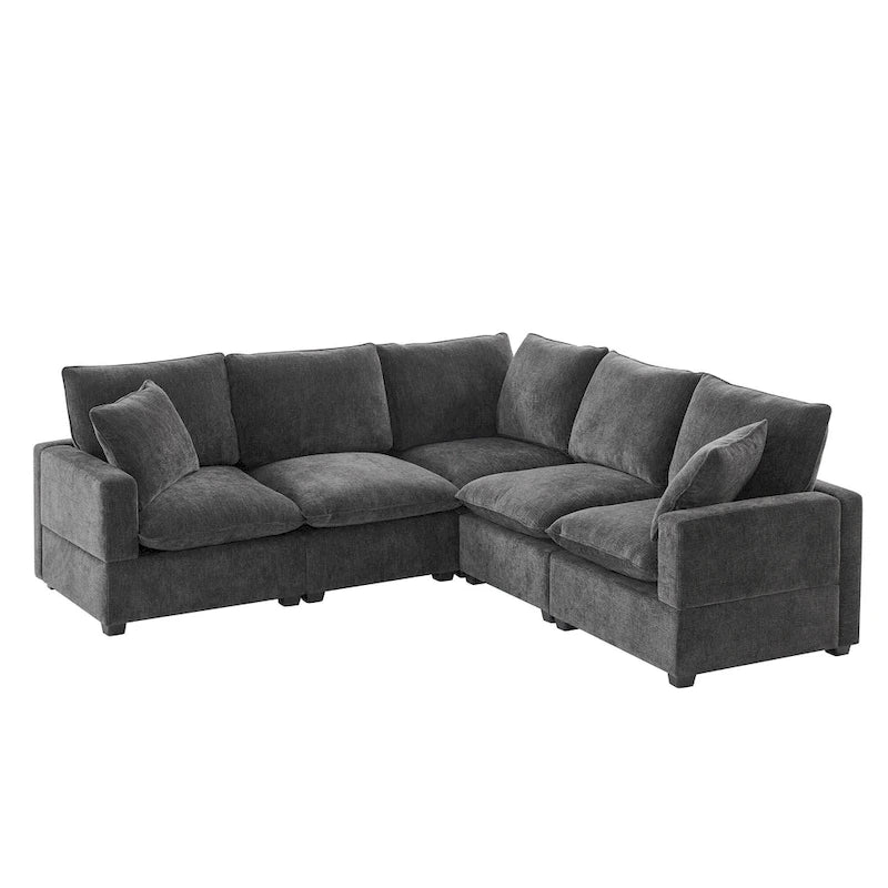 Black 84 Modular Chenille 5-Seat Corner Sectional Sofa Set with 2 Cushions, Great for Living Spaces or Apartments