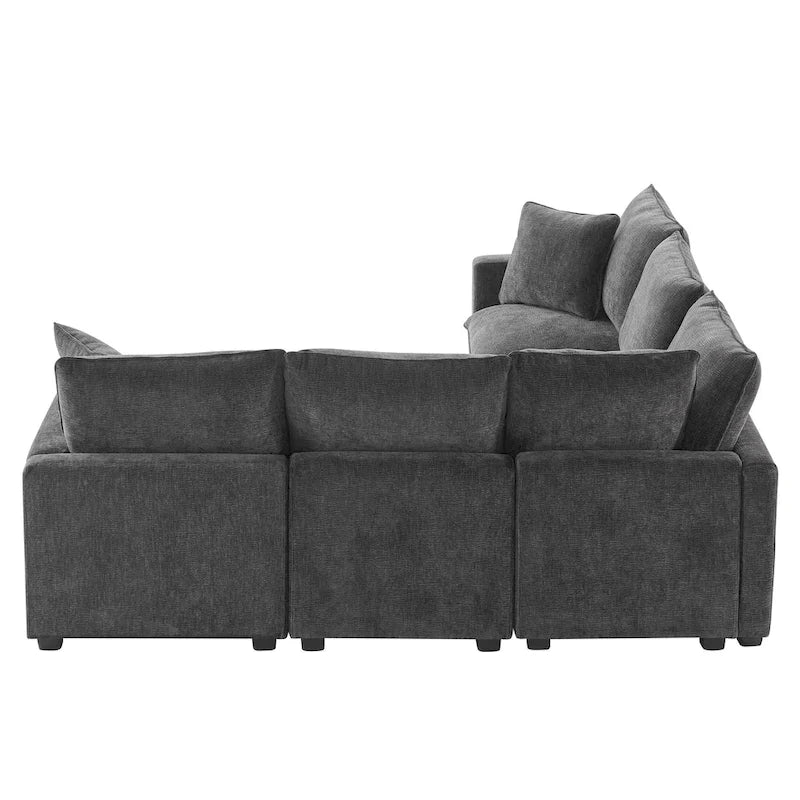 Black 84 Modular Chenille 5-Seat Corner Sectional Sofa Set with 2 Cushions, Great for Living Spaces or Apartments