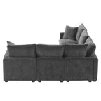 Black 84 Modular Chenille 5-Seat Corner Sectional Sofa Set with 2 Cushions, Great for Living Spaces or Apartments