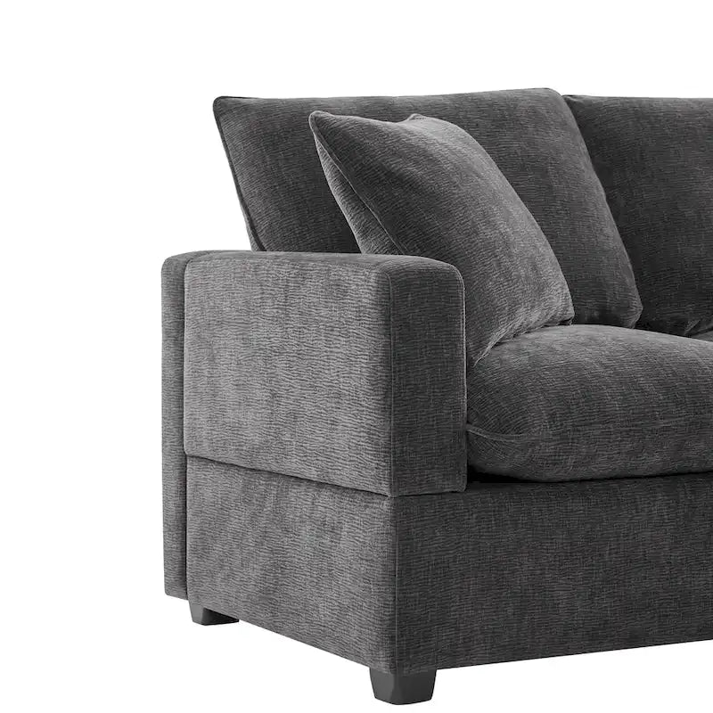 Black 84 Modular Chenille 5-Seat Corner Sectional Sofa Set with 2 Cushions, Great for Living Spaces or Apartments