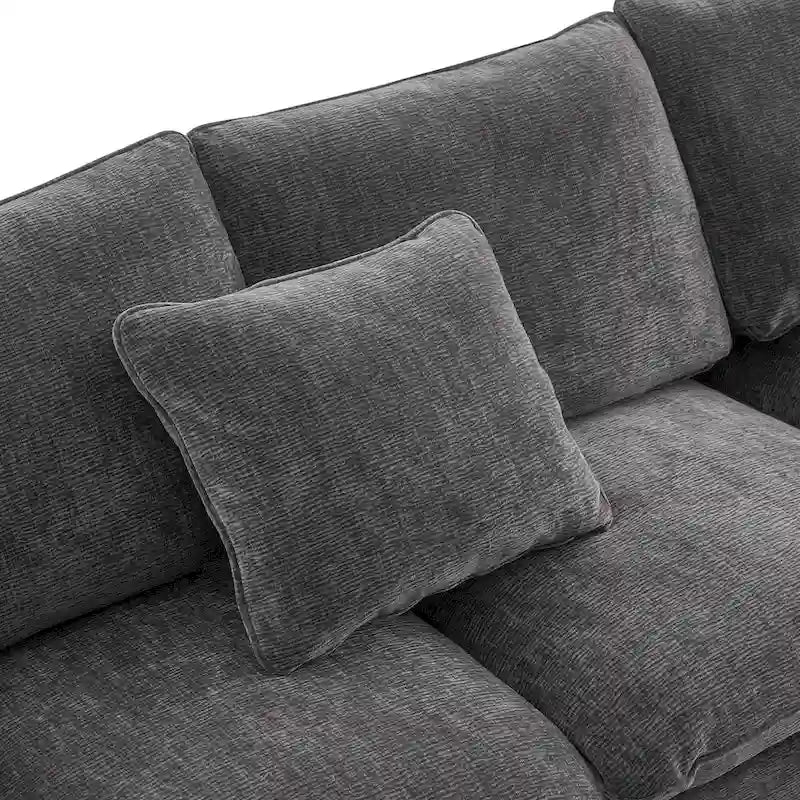 Black 84 Modular Chenille 5-Seat Corner Sectional Sofa Set with 2 Cushions, Great for Living Spaces or Apartments
