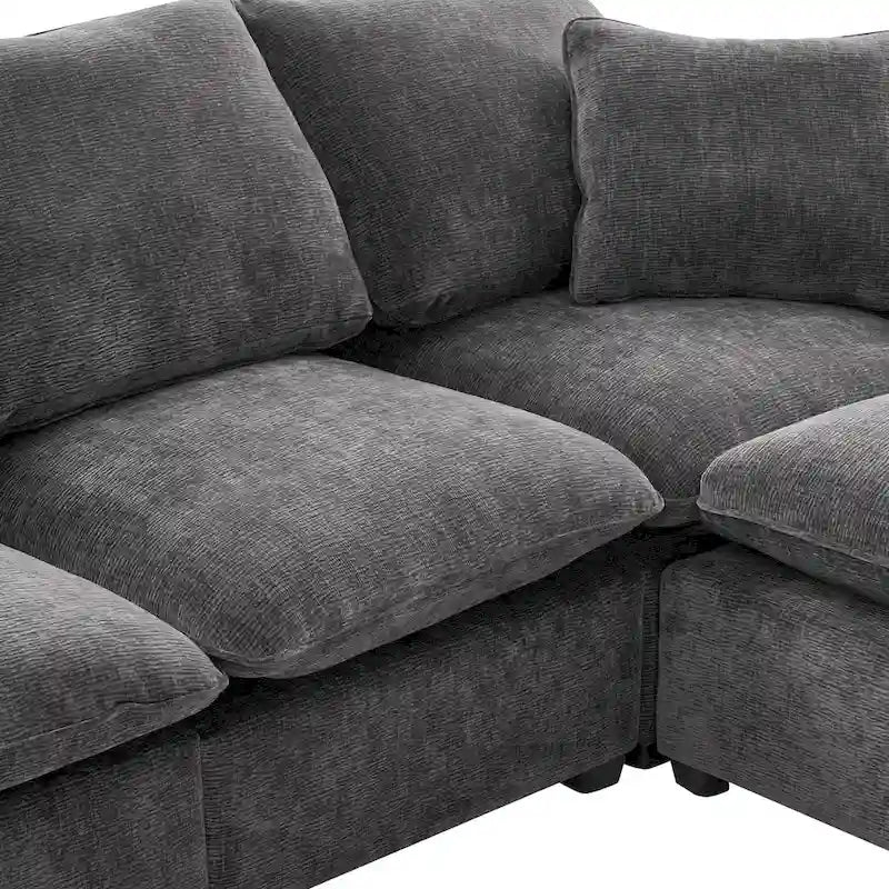 Black 84 Modular Chenille 5-Seat Corner Sectional Sofa Set with 2 Cushions, Great for Living Spaces or Apartments