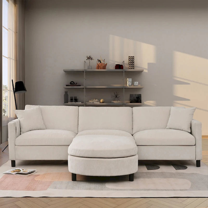 107.87 Removable Cushion 4-Seat Sectional Sofa with Movable Ottoman