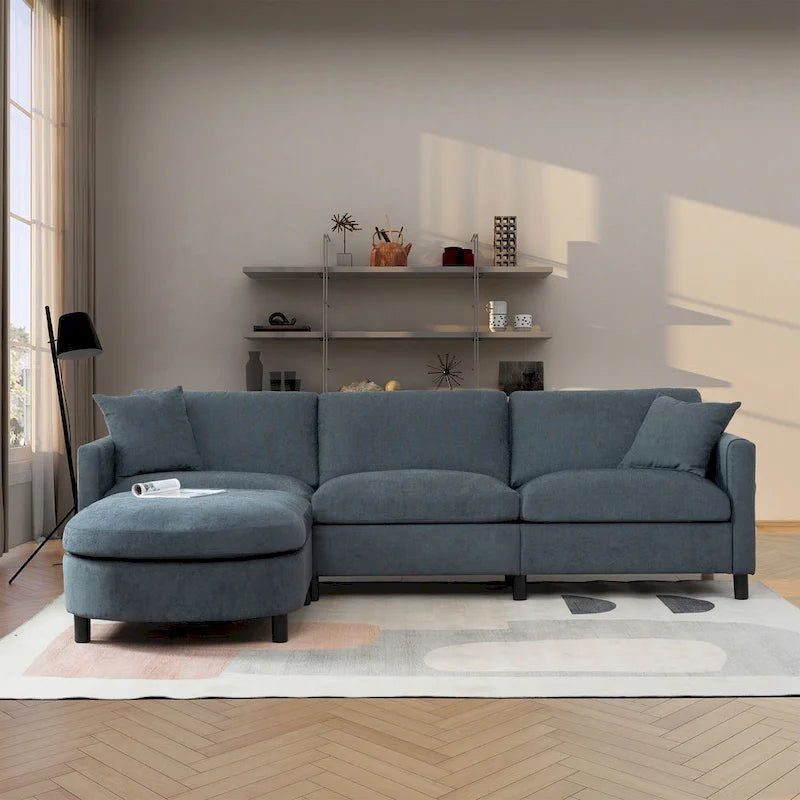 107.87 Removable Cushion 4-Seat Sectional Sofa with Movable Ottoman