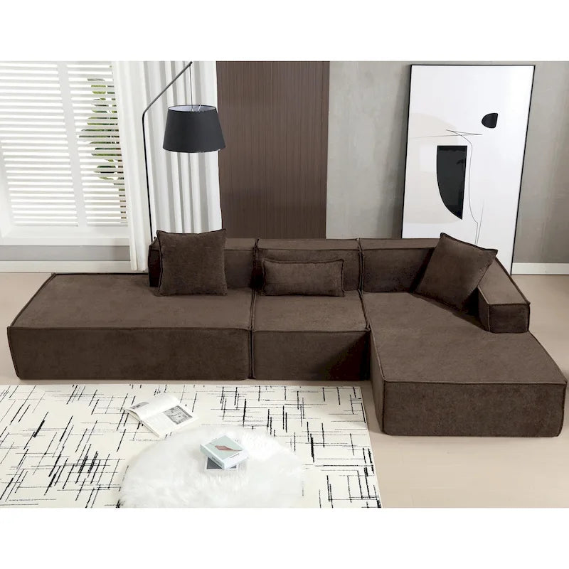 129.5 Minimalist Modular L-Shaped 4-Seat Sofa Set with Chaise