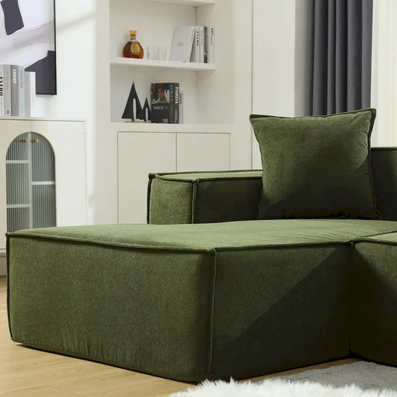 129.5 Minimalist Modular L-Shaped 4-Seat Sofa Set with Chaise