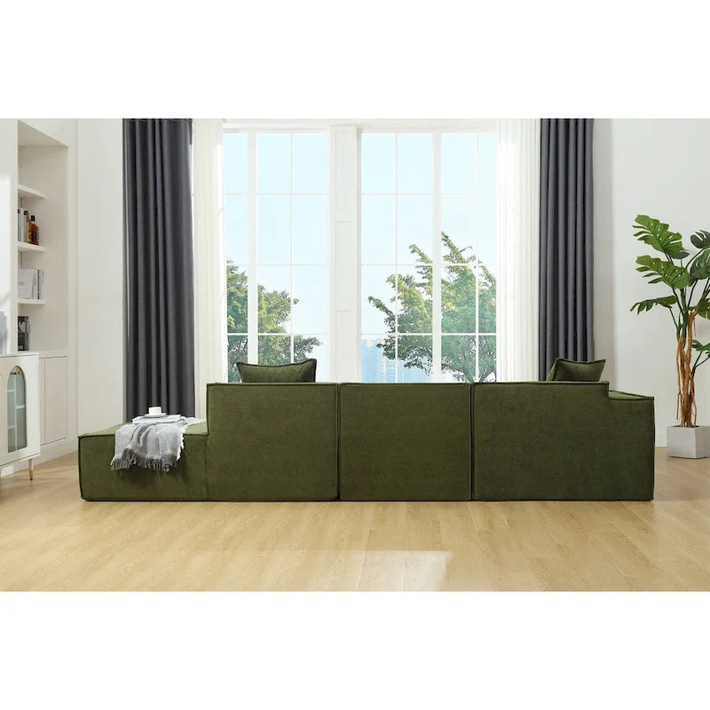 129.5 Minimalist Modular L-Shaped 4-Seat Sofa Set with Chaise