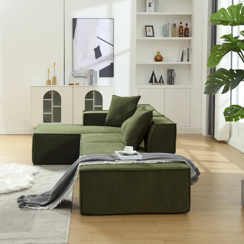 129.5 Minimalist Modular L-Shaped 4-Seat Sofa Set with Chaise