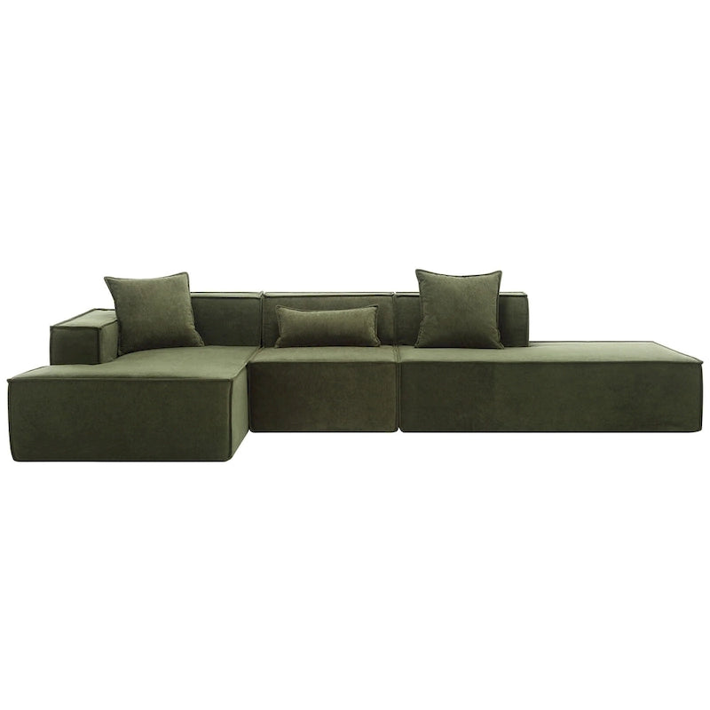 129.5 Minimalist Modular L-Shaped 4-Seat Sofa Set with Chaise
