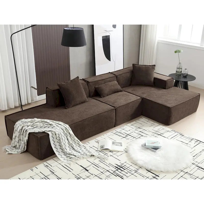 129.5 Minimalist Modular L-Shaped 4-Seat Sofa Set with Chaise