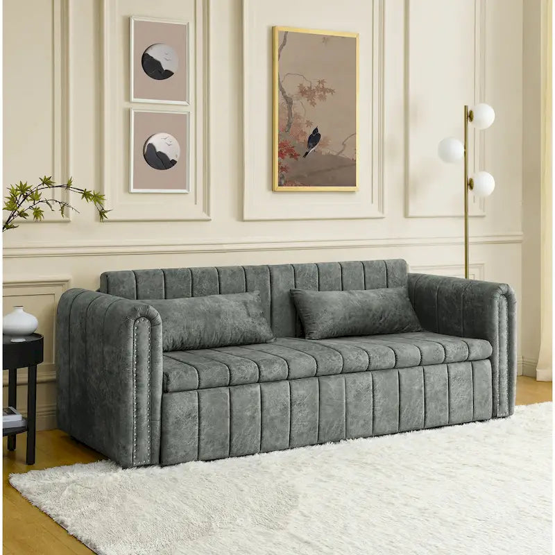 Modern 68 Foam 3 in 1 Pull-Out 3-seaters Bed Sleeper Sofa with Copper Nails and Two Drawers