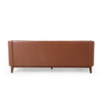 Light Brown Modern 81 Faux Leather Button Tufted 3-seater Sofa with Wood Legs for Living Room