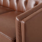 Light Brown Modern 81 Faux Leather Button Tufted 3-seater Sofa with Wood Legs for Living Room