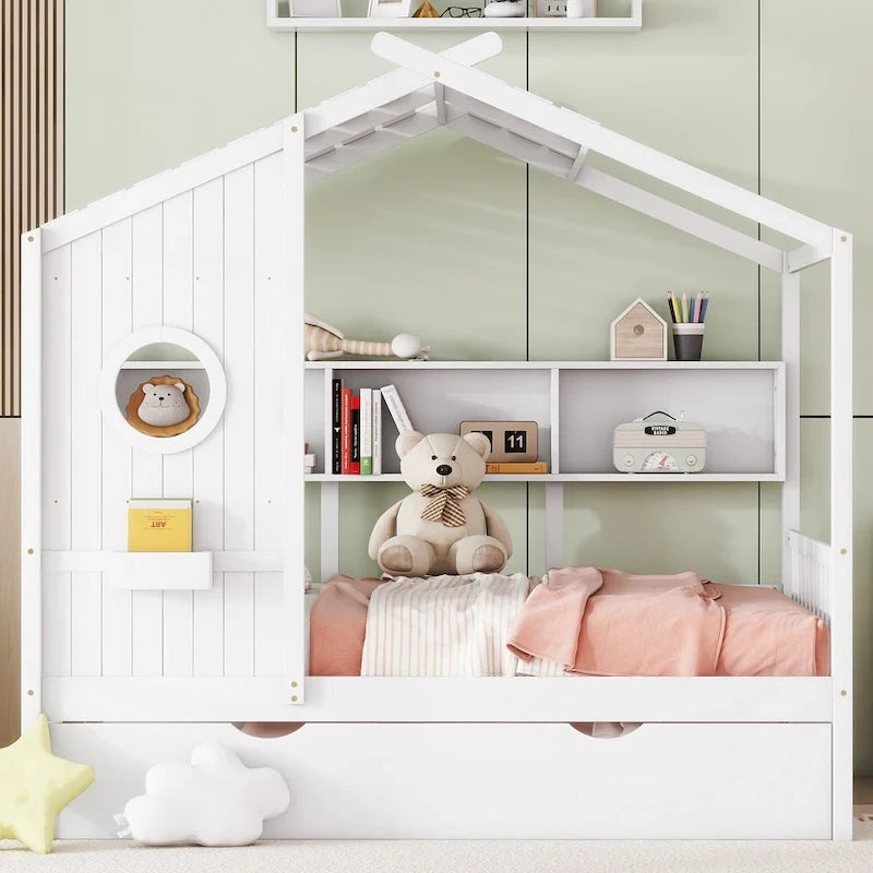 Queen Upholstered Bed with Wingback Headboard and Four Drawers