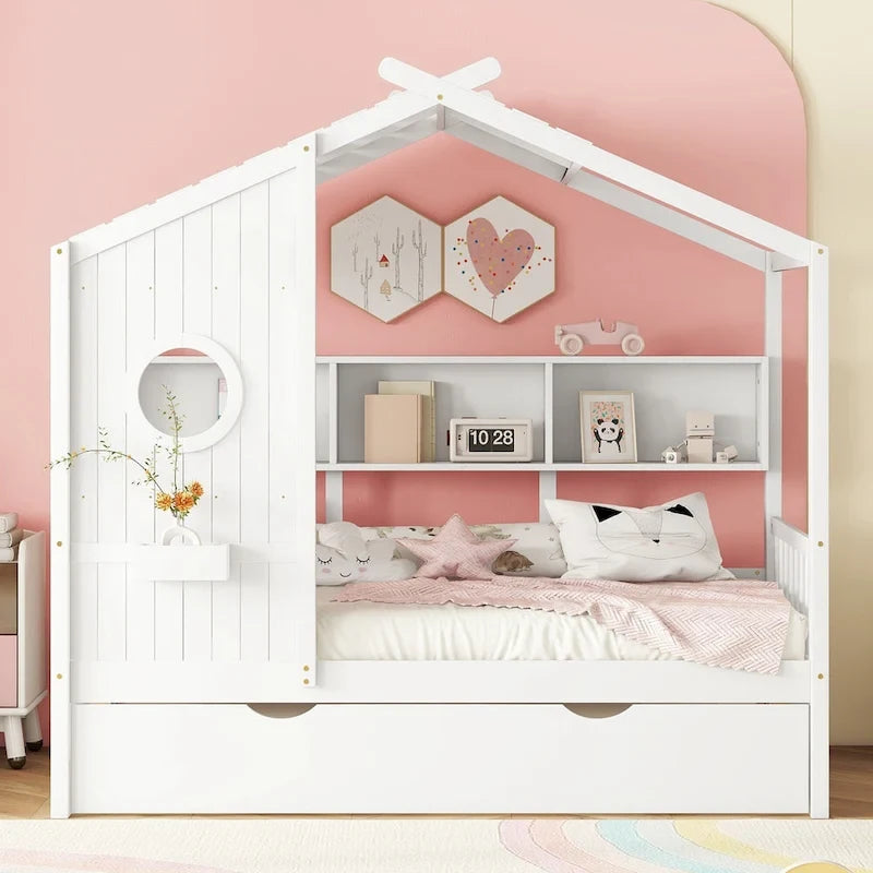 Queen Upholstered Bed with Wingback Headboard and Four Drawers
