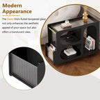 31.5 Modern Mobile End Table with 5mm Thick Fluted Tempered Glass, Lockable Wheels and Golden Round Rod