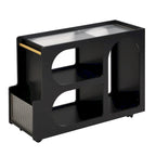 31.5 Modern Mobile End Table with 5mm Thick Fluted Tempered Glass, Lockable Wheels and Golden Round Rod