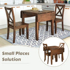 3-Piece Wooden Breakfast Nook Dining Table Set with Drop Leaf Table