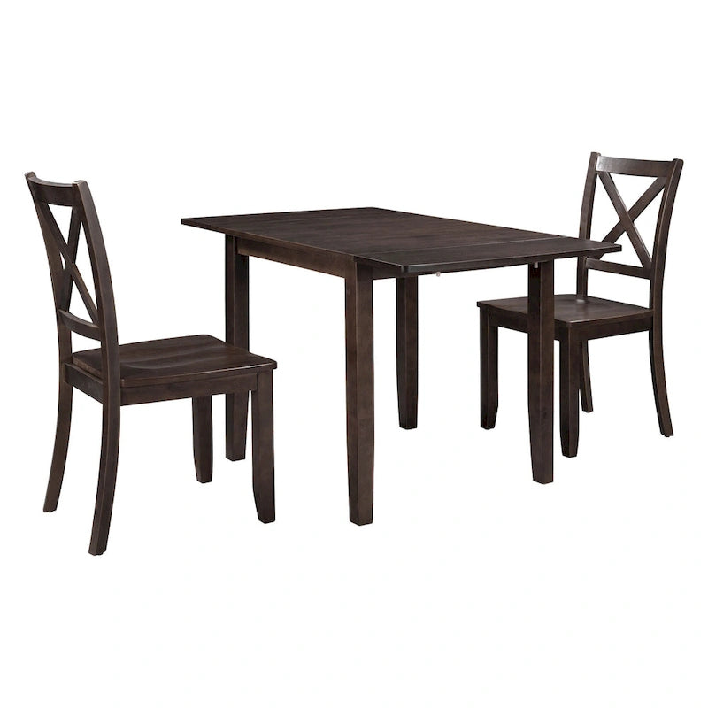 3-Piece Wooden Breakfast Nook Dining Table Set with Drop Leaf Table