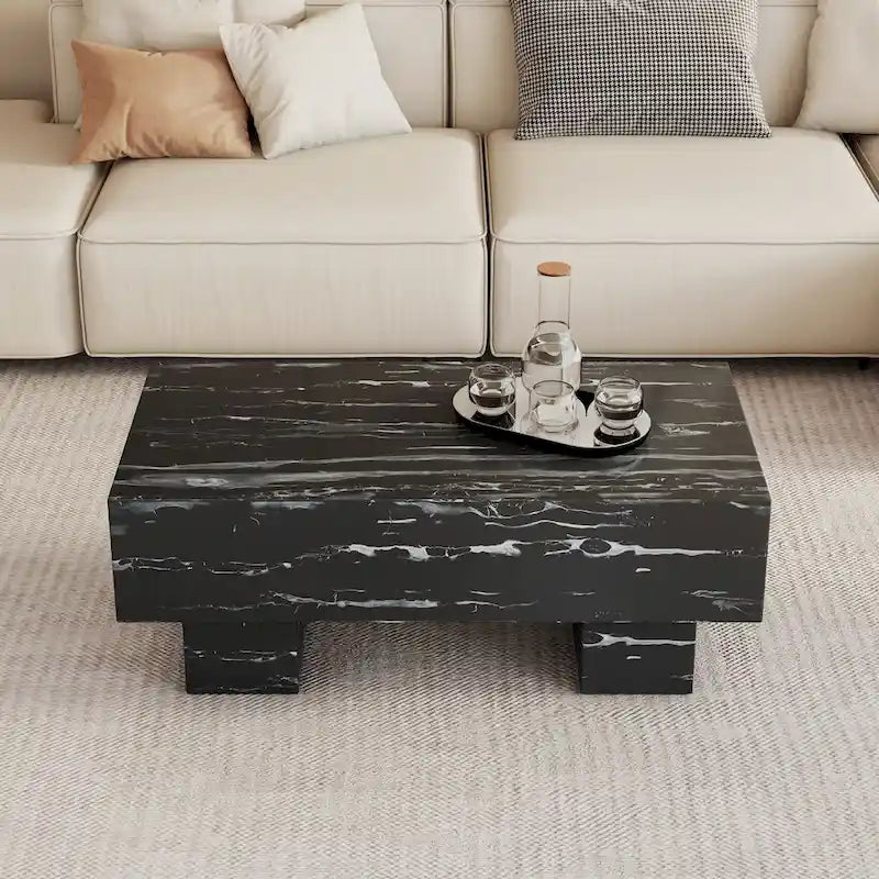 43.3 MDF Coffee Table with Black Marble Texture, 300lbs Capacity