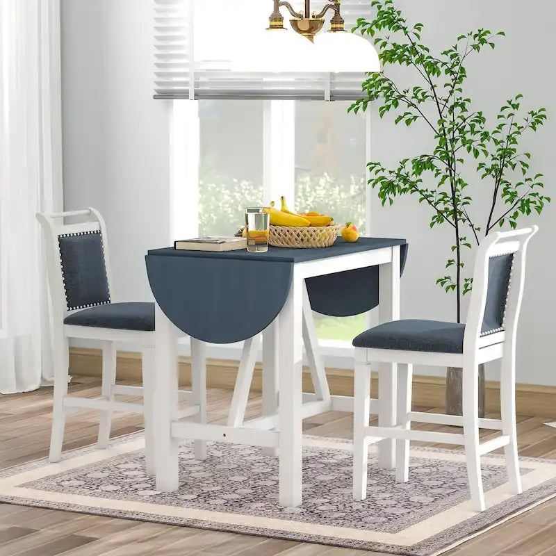 3-Piece Wooden Counter Height Dining Table Set with Drop Leaf Table & 2 Chairs