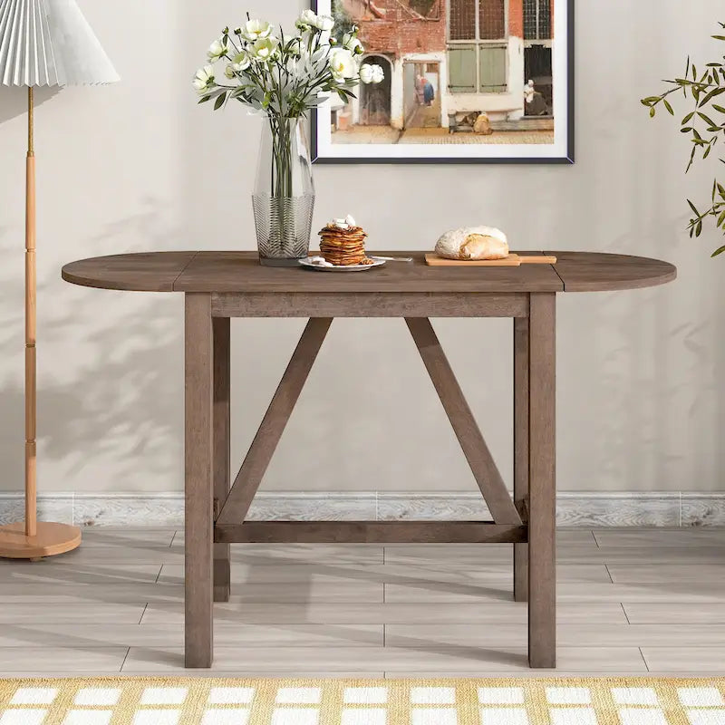 3-Piece Wooden Counter Height Dining Table Set with Drop Leaf Table & 2 Chairs