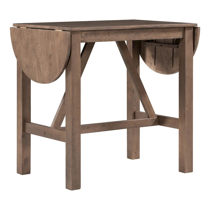 3-Piece Wooden Counter Height Dining Table Set with Drop Leaf Table & 2 Chairs