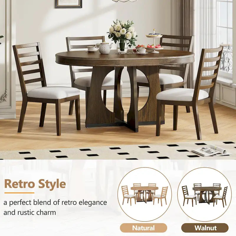 Vintage Style 5-piece Dining Set with Extendable Table and 4 Upholstered Chairs