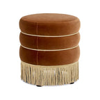 Edward 17.5 Round Upholstered Ottoman with Gold Bullion Fringe