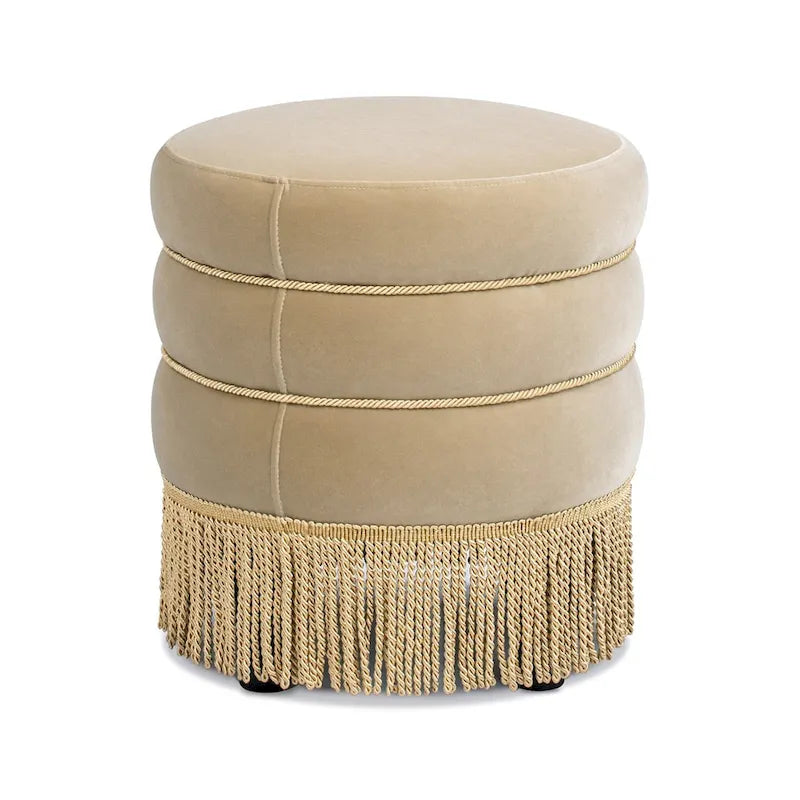 Edward 17.5 Round Upholstered Ottoman with Gold Bullion Fringe