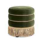 Edward 17.5 Round Upholstered Ottoman with Gold Bullion Fringe