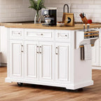 Rolling Kitchen Island with Drop Leaf, Kitchen Island Cart on Wheels, Moveable Island Table with 4 Doors Cabinet & 3 Drawers