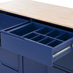 Kitchen Island with Wooden Top, Mobile Island on Locking Wheels, Rolling Cart with Flatware Organizer & 8 Handle-Free Drawers