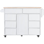 Kitchen Island with Wooden Top, Mobile Island on Locking Wheels, Rolling Cart with Flatware Organizer & 8 Handle-Free Drawers