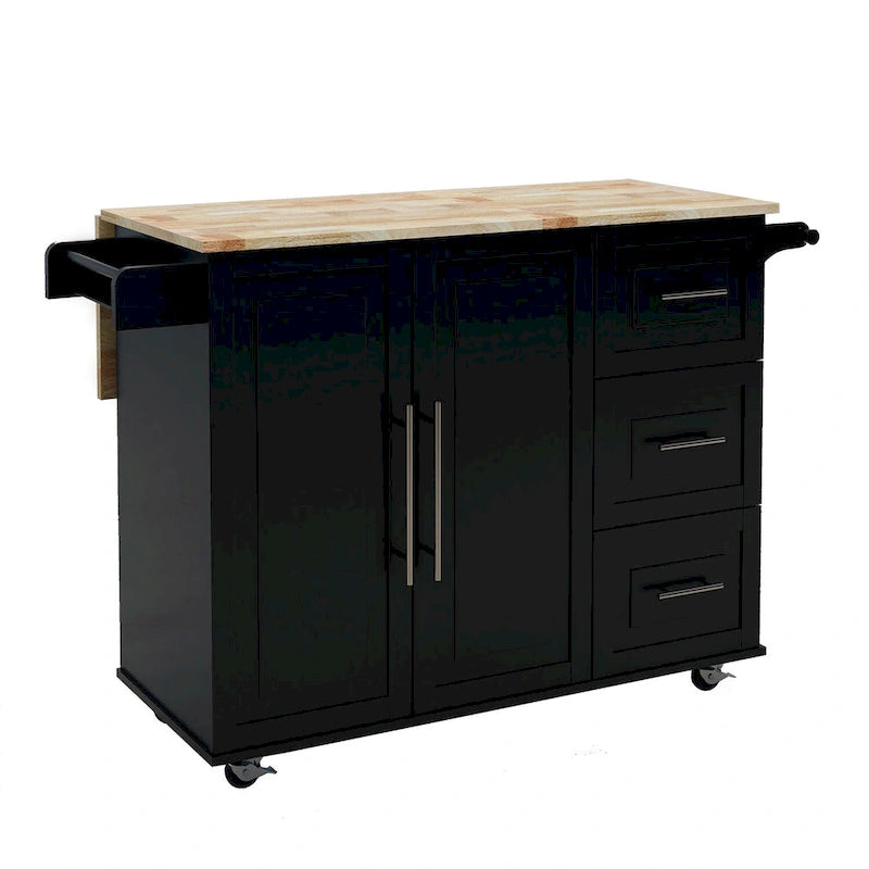 Large Farmhouse Kitchen Island Modern Mobile Kitchen Island Spice Rack Towel Rack and Extendable Solid Wood Table Top