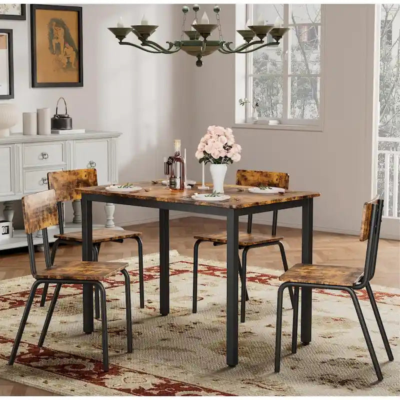 Compact 5-Piece Dining Table Set with 4 Chairs, 43 Metal Frame & MDF, Ideal for Small Spaces, Easy to Clean