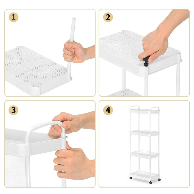 Storage Cart, Shelf Organizer Mobile Shelving, Multifunction Movable Storage Organizer