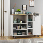 47W Kitchen Storage Island Cart with 6 Open Shelves and 1 Cabinet