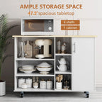 47W Kitchen Storage Island Cart with 6 Open Shelves and 1 Cabinet