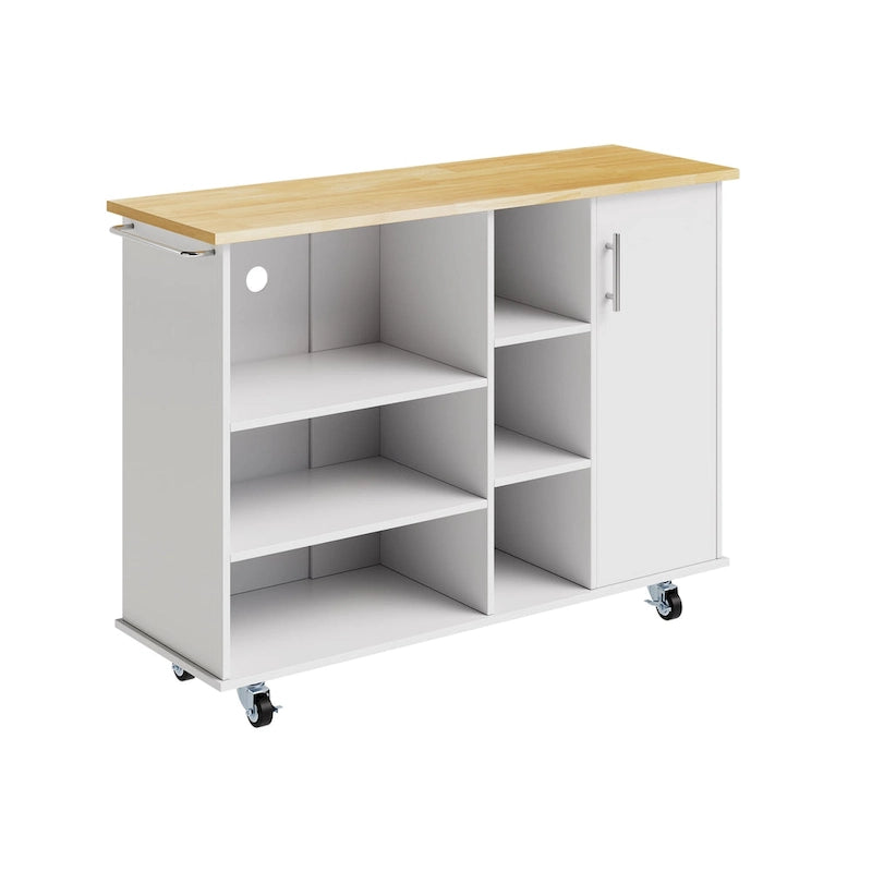 47W Kitchen Storage Island Cart with 6 Open Shelves and 1 Cabinet