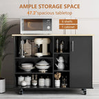 47W Kitchen Storage Island Cart with 6 Open Shelves and 1 Cabinet